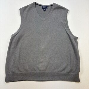 LL Bean Men's Sweater Vest Adult Extra‎ Large XL Gray Knit Sweater Cotton V Neck
